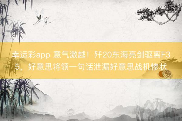 幸运彩app 意气激越!歼20东海亮剑驱离F35,好意思将领一句话泄漏好意思战机惨状