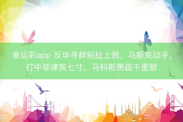 幸运彩app 反华寻衅别扯上我,马斯克动手,打中菲律宾七寸,马科斯萧疏千里默